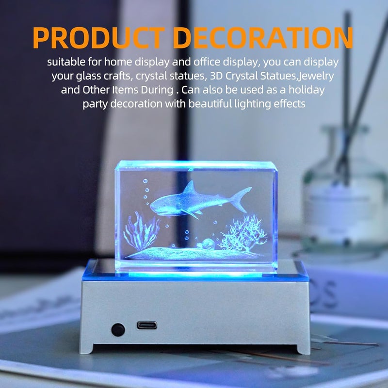 EUSTUMA LED Light Base Rectangle Display Stand In A Variety of Colors,Lighted Up Stand Color Changing Small LED for 3D Glass Crystal Art,Holiday Party Decoration. (Silver) - Image 5